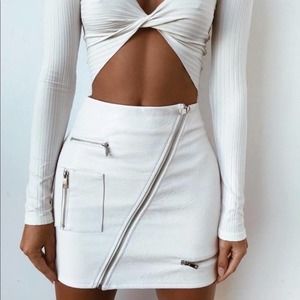 I AM GIA Courtney White Faux Leather Skirt Small